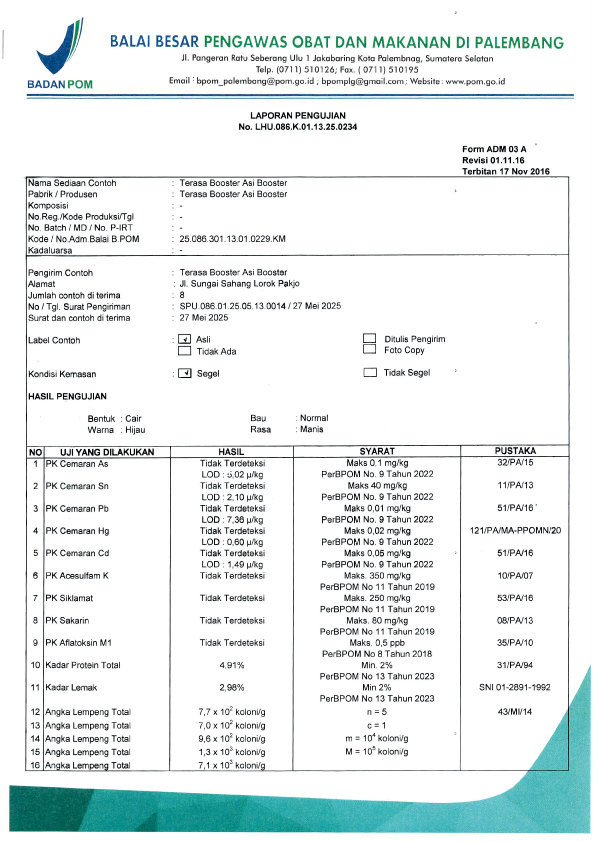 Laporan Pengujian BPOM 1